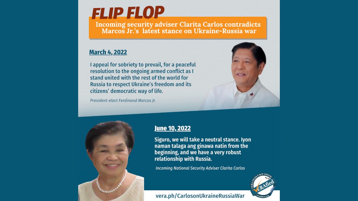 Incoming security adviser Clarita Carlos contradicts Marcos Jr.’s latest stance on Ukraine-Russia war