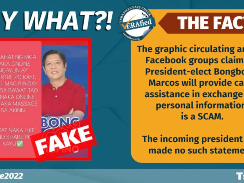Marcos allegedly giving cash aid in exchange for personal information a SCAM