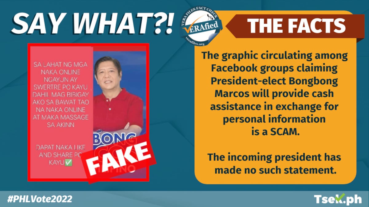 Marcos allegedly giving cash aid in exchange for personal information a SCAM