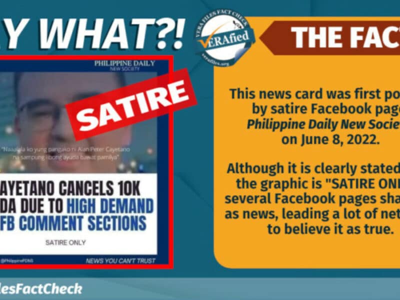 Netizens share SATIRICAL news card of Cayetano canceling P10K ayuda
