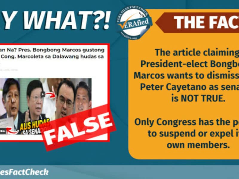 NO TRUTH to claim Marcos wants Cayetano kicked out as senator