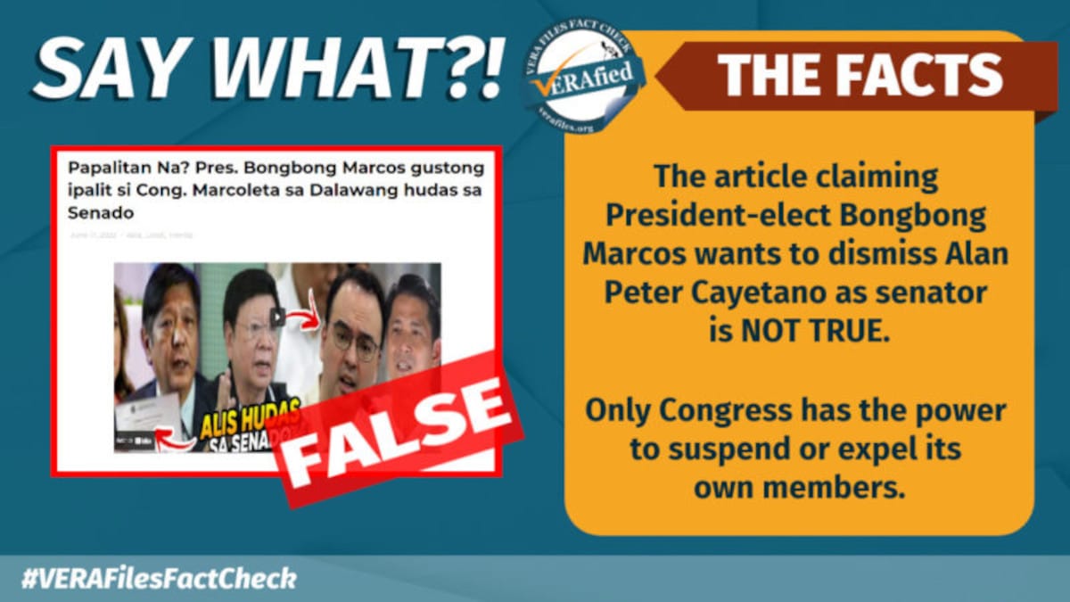 NO TRUTH to claim Marcos wants Cayetano kicked out as senator