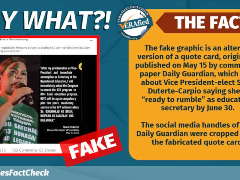 Sara Duterte quote on K-14 and ROTC FAKE