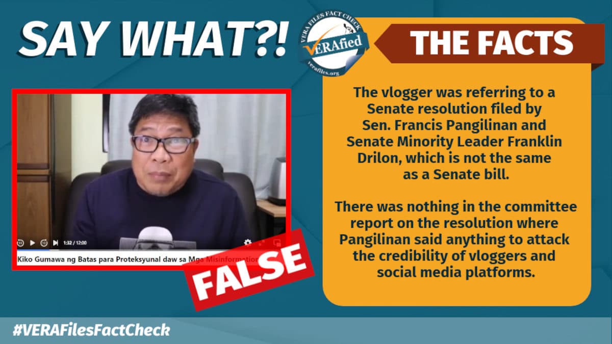 Vlogger FALSELY claims Kiko Pangilinan filed bill vs. disinfo, undermined vloggers