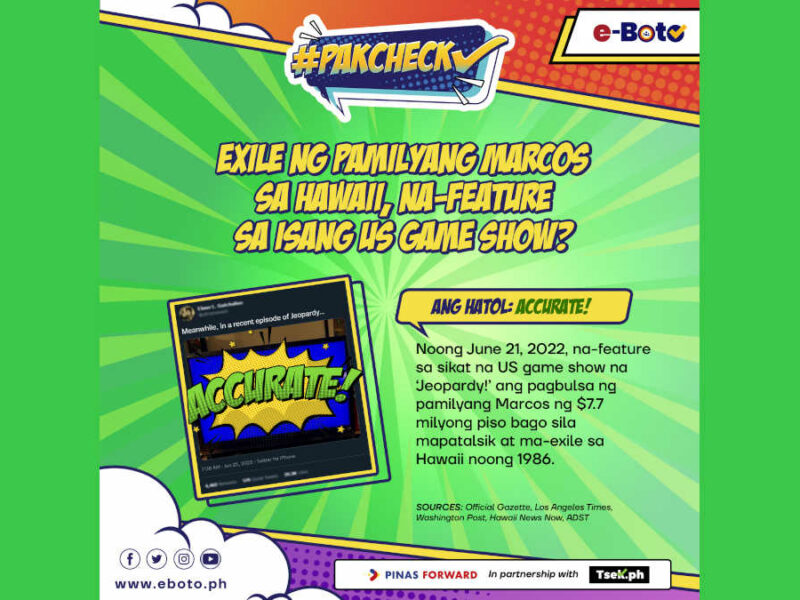 ACCURATE: Exile ng pamilyang Marcos sa Hawaii, na-feature sa isang US game show?