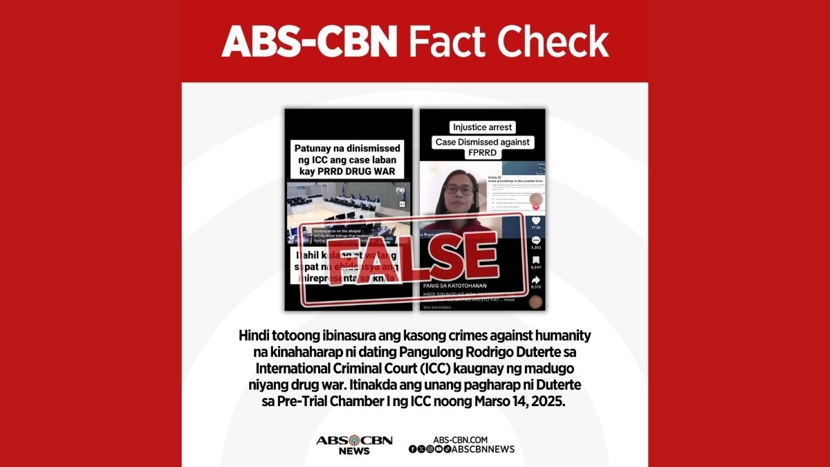 Hindi ibinasura ang kaso ni Rodrigo Duterte sa ICC